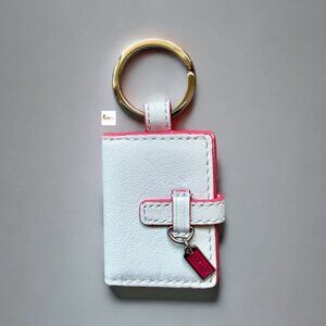 Coach White Leather Pink Trim Photo Frame Picture Holder Keychain Key Ring